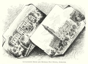 Australie : Government House et General Post Office, Adélaïde (gravure) - English School