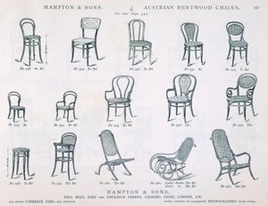 Chaises en bois courbé autrichiennes du Catalogue de meubles de Hampton and Sons, 1902