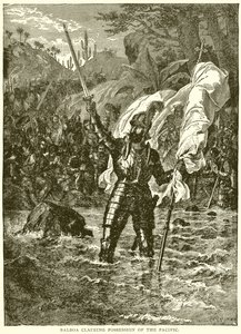 Balboa revendiquant la possession du Pacifique - English School