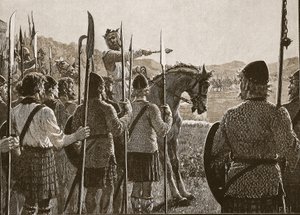 Bannockburn : Bruce passant en revue ses troupes avant la bataille, illustration de Cassells Illustrated History of England