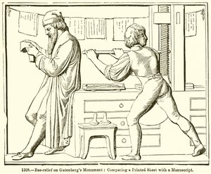 Bas-relief sur le monument de Gutenberg : Comparaison d