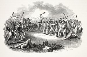 Bataille de Rhuddlan Marsh, publié au 19ème siècle (gravure sur acier)