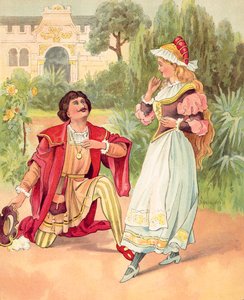 La Belle et la Bête, ici transformée en beau prince (lithographie couleur) - English School