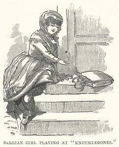 Jeune fille belge jouant aux "Knucklebones" (gravure) - English School