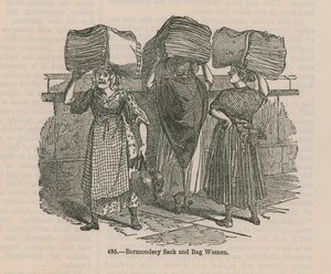 Femmes de Bermondsey avec des sacs et des sacs