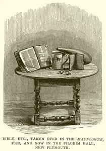 Bible, etc., emportés dans le Mayflower, 1620, et maintenant au Pilgrim Hall, New Plymouth