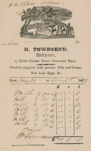 Facture de H Townsend, laitier - English School