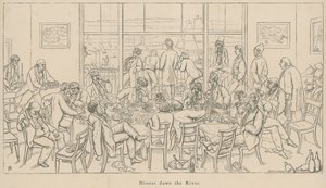 Vue en plongée de la société : Dîner sur la rivière