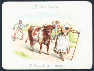 Femme noire menant une vache, Carte de Noël
