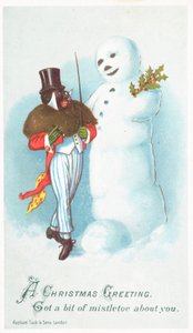 Homme noir parlant à un bonhomme de neige