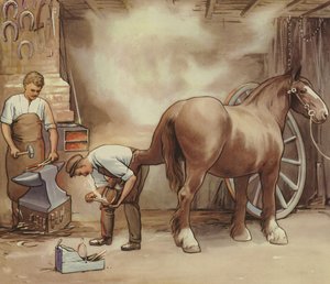 Forgeron ferrant un cheval - English School