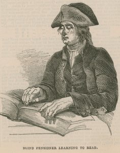 Retraité aveugle apprenant à lire (gravure)