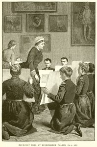 Garçons en uniforme bleu au palais de Buckingham - English School