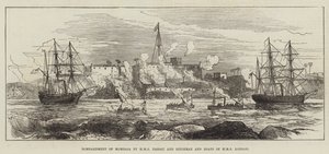 Bombardement de Mombasa par le HMS Nassau et Rifleman et les bateaux du HMS London (gravure) - English School