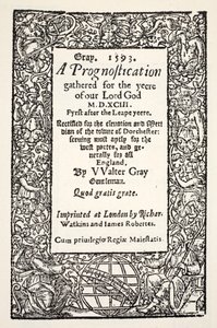 Bordure avec le globe au pied, une prognostication par Walter Gray, imprimée par Watkins et Roberts, 1593 - English School