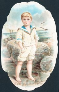 Garçon pataugeant dans la mer, Carte de Nouvel An - English School
