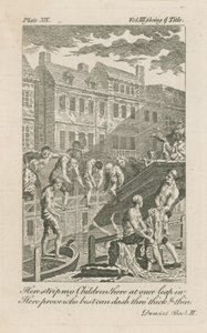 Garçons se baignant dans le Fleet Ditch près du pont de Bridewell en 1728 - English School