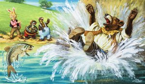 Brer Bear tombant dans la rivière (gouache sur papier)