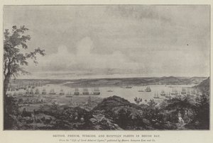 Flottes britanniques, françaises, turques et égyptiennes dans la baie de Beicos (lithographie)