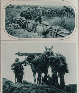 Artilleurs britanniques avec chevaux de bât, Flandres, août 1917 - English School