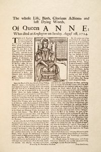 Affiche publiée à la mort de la reine Anne, le dimanche 1er août 1714