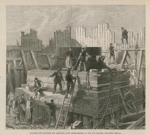 Construction de la plateforme pour le marteau à vapeur de 25 tonnes de Nasmyth - English School