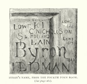Le nom de Byron, depuis la salle de la quatrième classe (gravure)