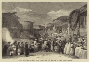 Cabul illustré, la rue principale du bazar en saison des fruits - English School