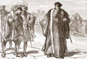Calvin insulté par les Libertins sur le pont du Rhône, illustration de L