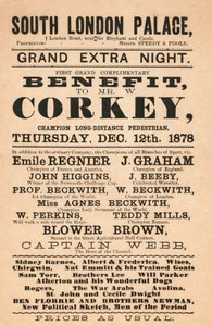 Capitaine Webb, le héros de la Manche, Corkey le piéton, les Beckwith (nageurs) et autres au South London Palace, 1878 - English School