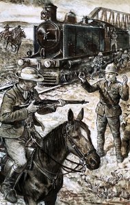 Capture de Winston Churchill pendant la guerre des Boers (gouache sur papier)