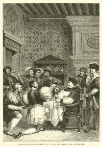 Le cardinal Wolsey est servi à table par des nobles et des gentilshommes - English School