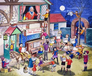 Carol Singers (gouache sur papier) - English School