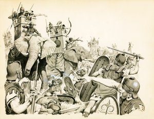 Les Carthaginois utilisant leurs éléphants contre les Romains - English School