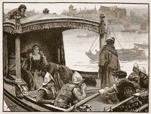 Catherine Howard conduite à la Tour, illustration de Cassells Illustrated History of England - English School