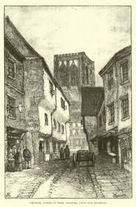 Tour Centrale de la Cathédrale de York, depuis Old Shambles - English School