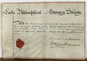 Certificat de membre honoraire pour Sir Humphry Davy (1778-1829) à la Société philosophique et littéraire de Leeds, 5 décembre 1823 - English School
