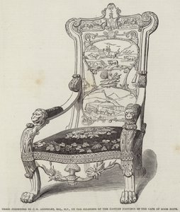 Chaise offerte à C B Adderley, Esquire, MP, par les colons de la province orientale du Cap de Bonne-Espérance (gravure) - English School