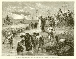 Charlemagne faisant baptiser les Saxons - English School
