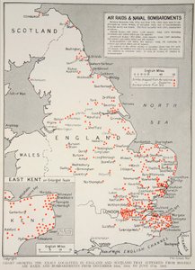 Carte montrant les localités exactes en Angleterre et en Écosse qui ont souffert des raids aériens et des bombardements hostiles du 16 décembre 1914 au 17 juin 1918, 1918-19
