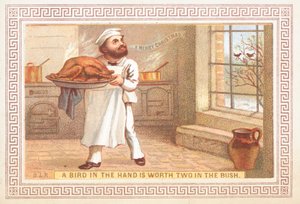 Chef tenant un plateau de dinde, Carte de Noël