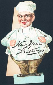 Chef en uniforme complet, carte de Nouvel An - English School