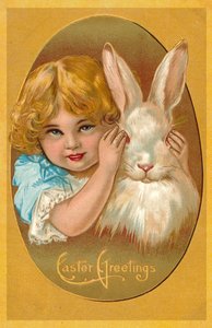 Enfant avec un lapin (lithographie couleur)