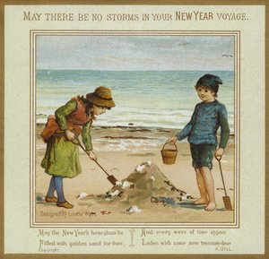 Enfants jouant sur la plage - Carte de Nouvel An