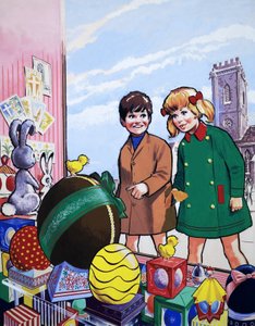Enfants admirant une exposition de Pâques - English School