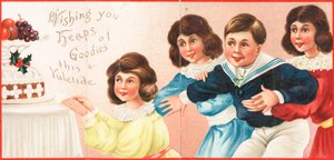 Enfants regardant la nourriture de Noël, Carte de Noël - English School
