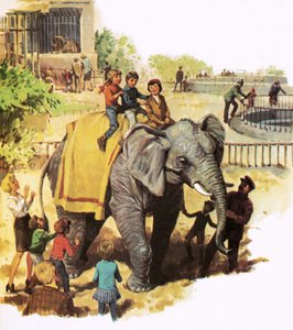 Enfants montant Jumbo au zoo de Londres