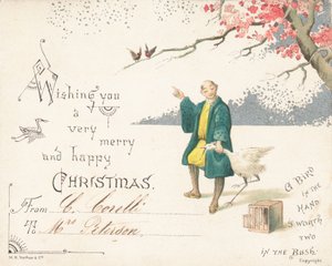 Chinois tenant une cigogne, Carte de Noël
