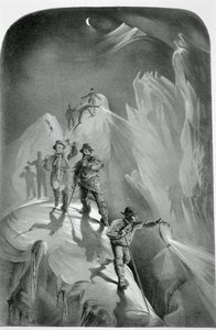 Escalade de nuit, extrait de Ten Scenes in the Last Ascent of Mont Blanc Including Five Views from the Summit, par J.D.H. Browne, publié en 1853 - English School