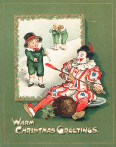 Clown volant le pudding aux prunes, Carte de Noël